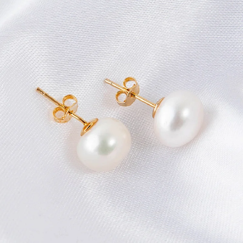 Real 925 Sterling Silver Earrings Natural Freshwater Pearl Stud Errings Gold Jewelry For Women Fashion Birthday Gift