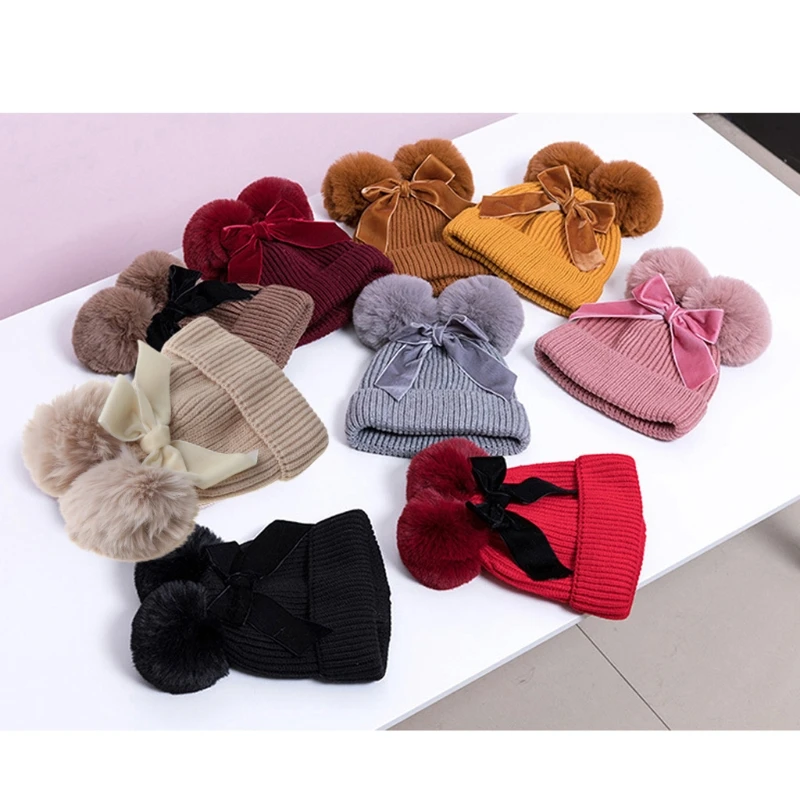 Gorro de malha grossa quente infantil, chapéu de bebê menina, gorro infantil, crianças, inverno, D5QA