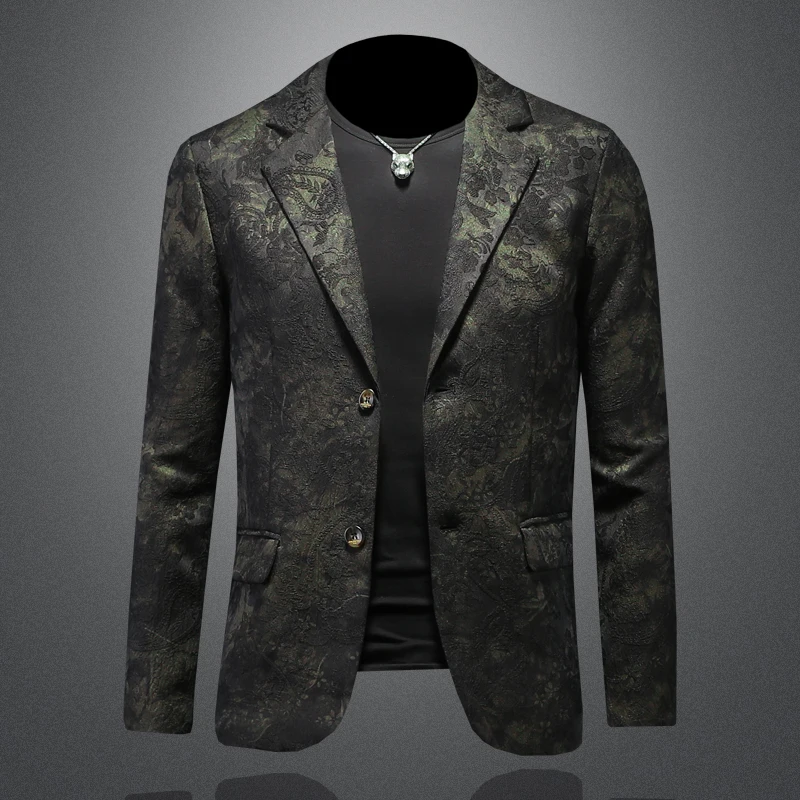 Minglu Spring Autumn Single Breasted Men's Blazers Luxury Flower Jacquard Business Casual Male Suits Jackets Man Coats 4XL