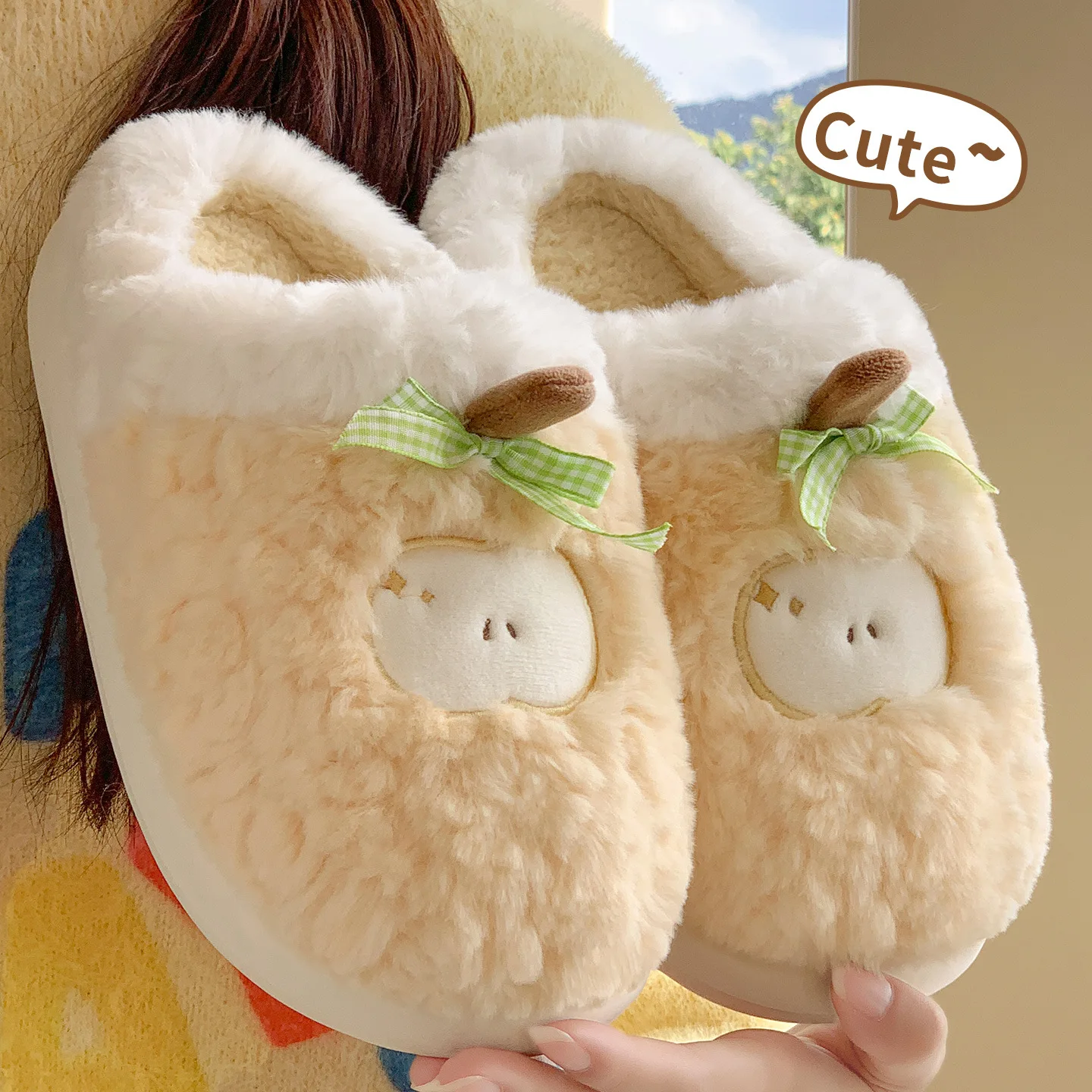 

Women's Slippers Cotton-Slippers Cute Plush Autumn Winter Warm Shoes Intdoor Home Casual Shoes House Slippers