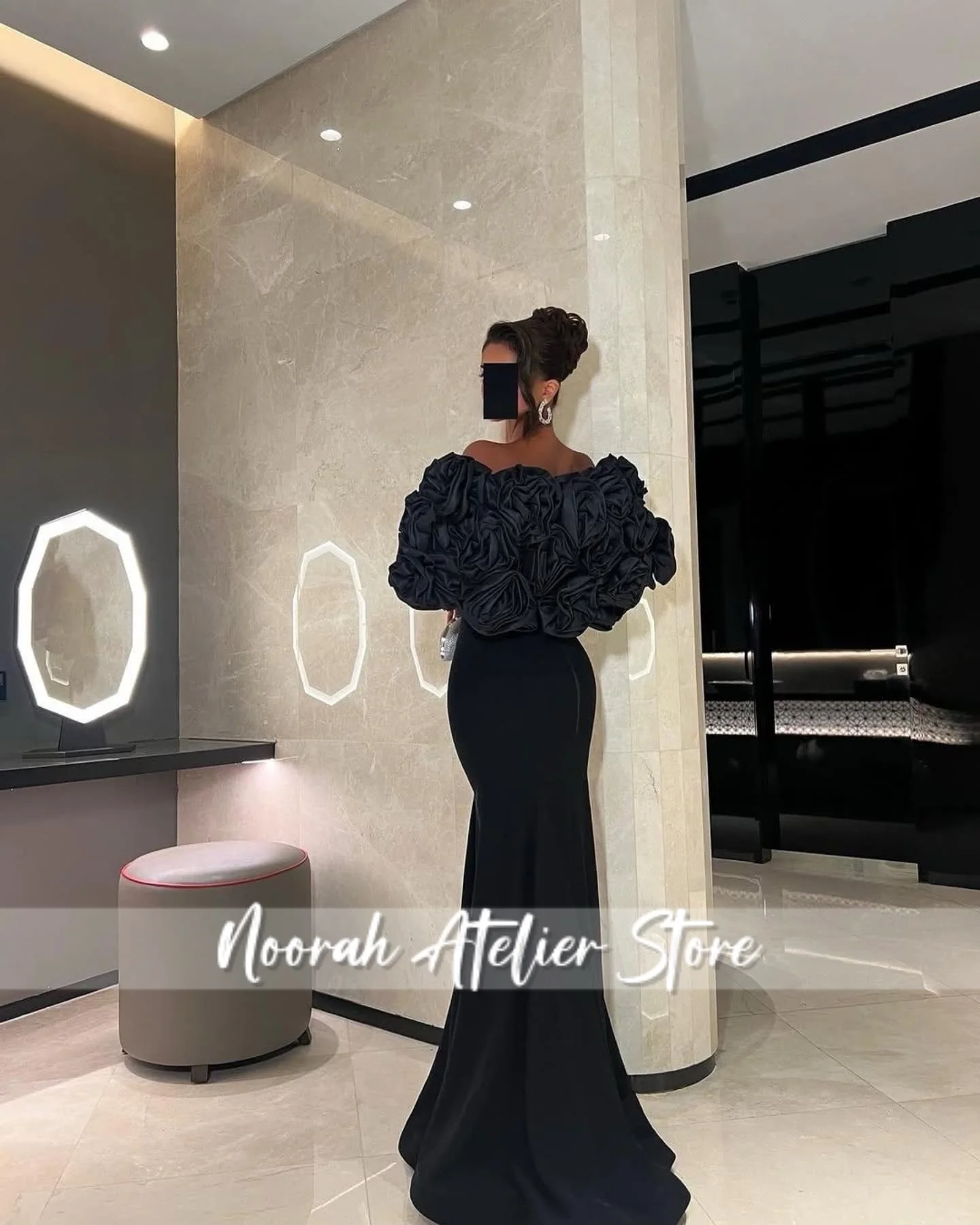 Elegante zwarte strapless zeemeermin luxe vrouwen avondjurken bloem cape 2025, vrouwen dubai beroemdheid jurk prom dress aangepast