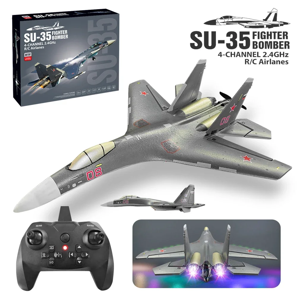 

52.5CM SU-35 RC Plane 2.4G With LED Lights 6D Inverted Flight Stunts Big Aircraft Remote Control Glider Airplane EPP Foam Toys