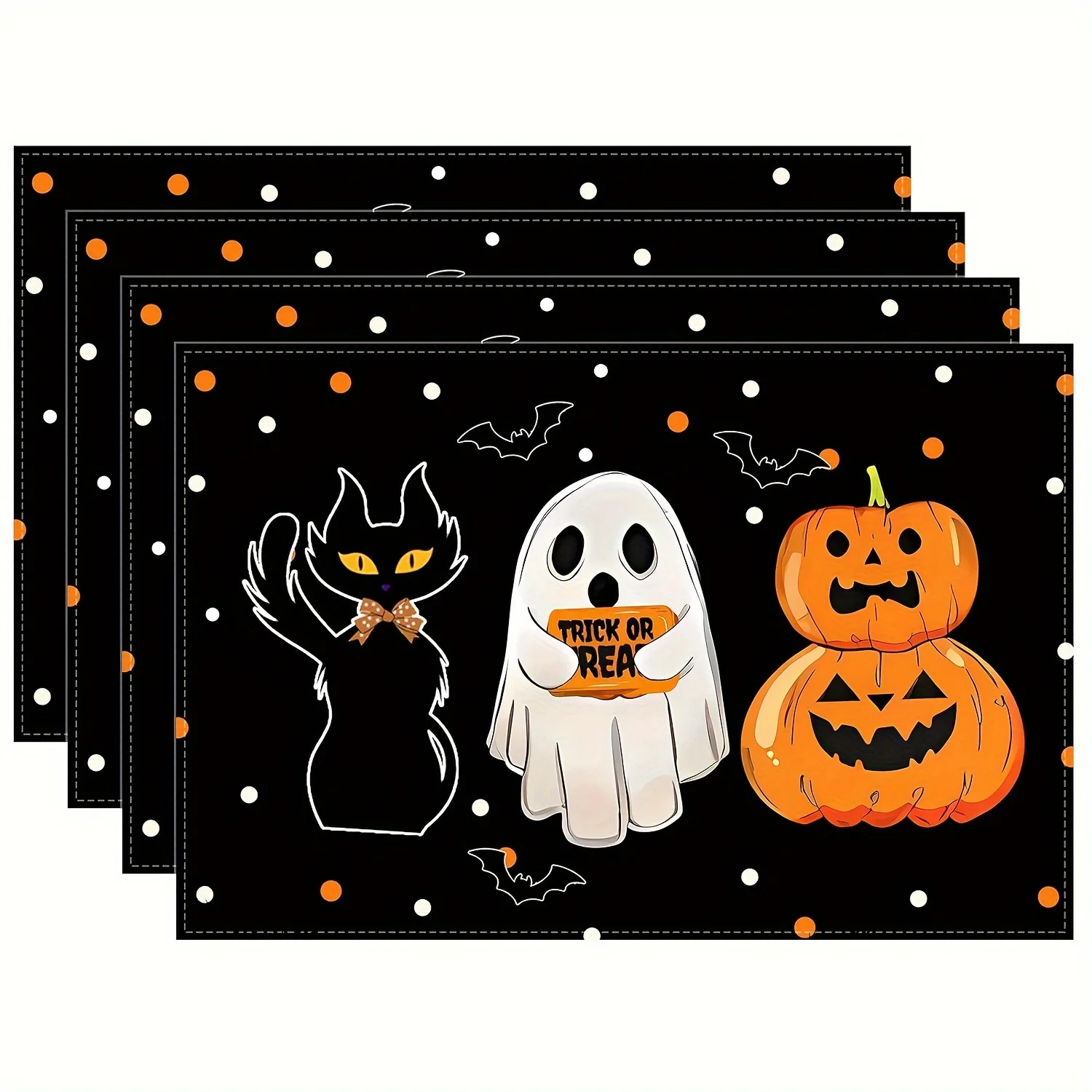 

4pcs Halloween Placemats: Pumpkin Cat Table Mats Suitable for Home Kitchen Party Holiday Decor - Linen Halloween Theme