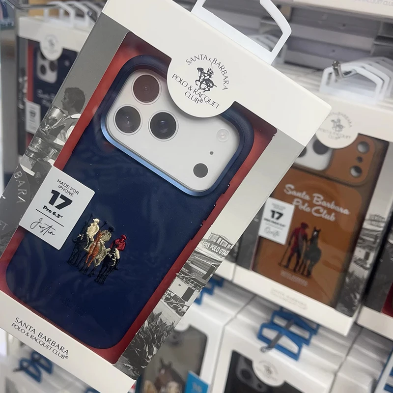 Skórzane etui z haftem na telefon iPhone 17 Pro Max, ochronna tylna obudowa na iPhone 17 Pro, czarne, niebieskie, szare, magnetyczne. — zdjęcie produktu 5