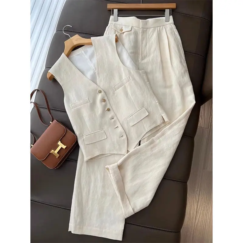 

Summer 2025 New Korean Style Fashion Design Sense Elegant Outfit Vest Wide Leg Pants Two-Piece Ins Style