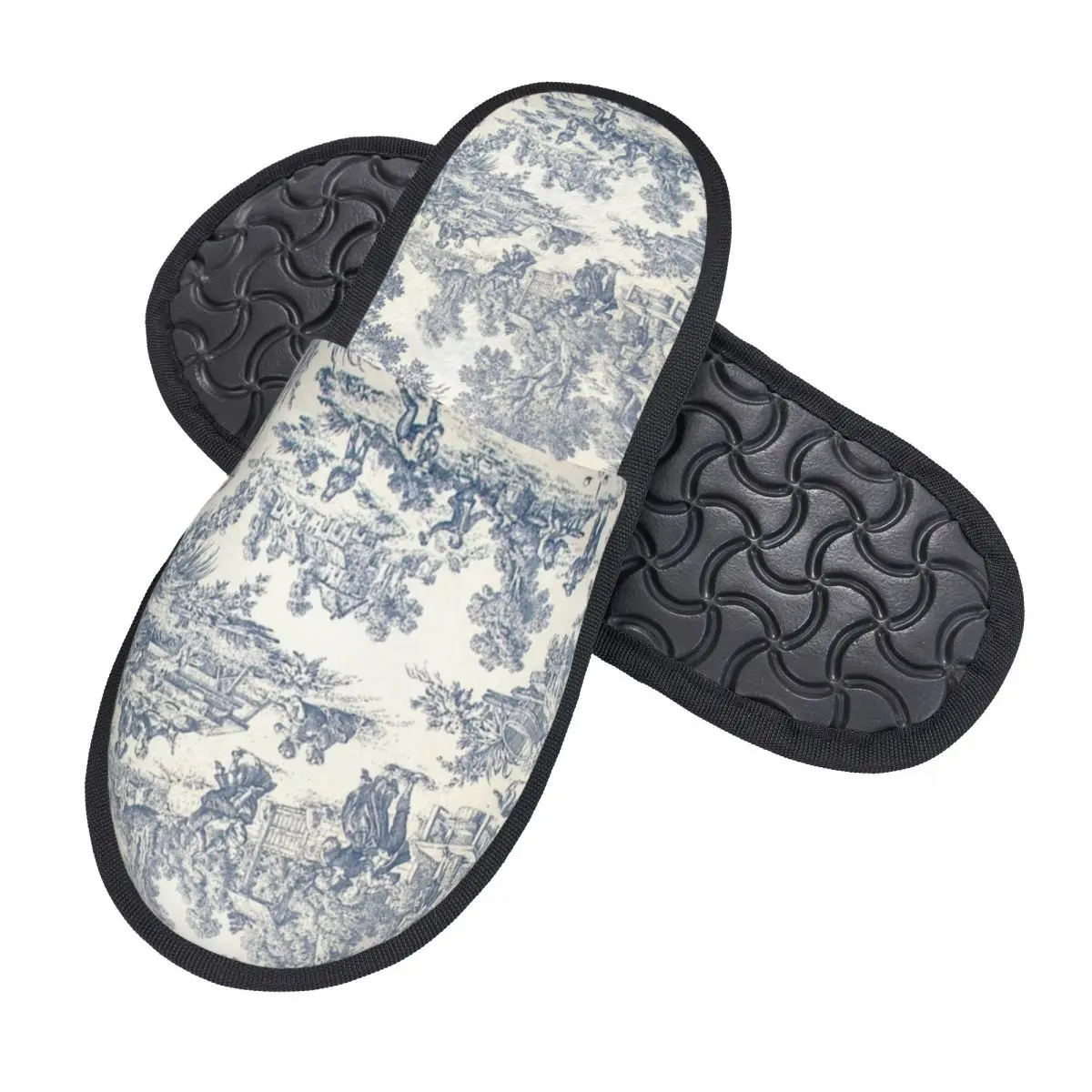 Custom Toile De Jouy Number 2 Guest Slippers for Spa Women French Navy Blue Motif House Slipper