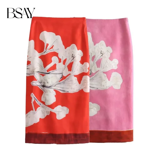 BSAY moda Mujer Primavera novedad de verano Split Vintage Chic Mujer cintura alta elegante A-line Falda larga recta Mujer