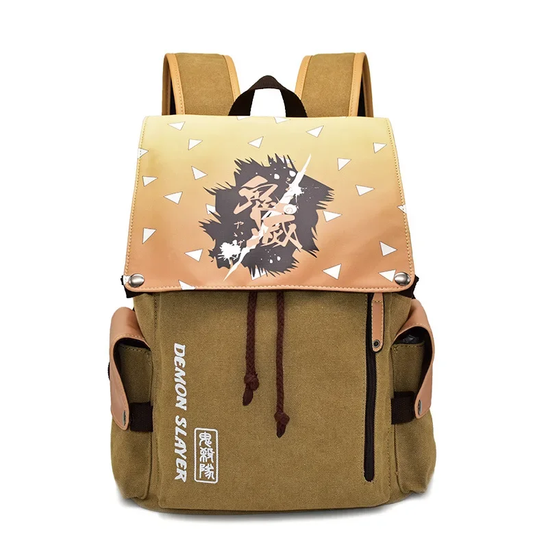 Demon Slayer Anime Canvas Backpack with Nezuko Tanjirou Zenitsu Giyuu Printing Laptop Schoolbag Birthday Gift for Fans