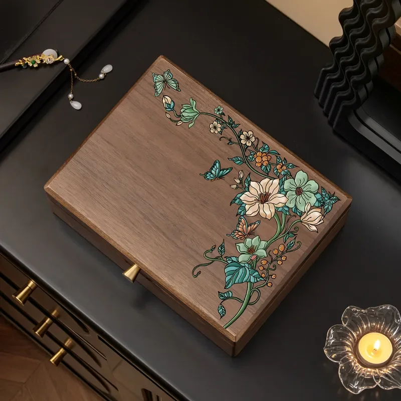 Solid wood desktop jewelry storage box light luxury high-end necklace ring bracelet jewelry box watch box cross-border