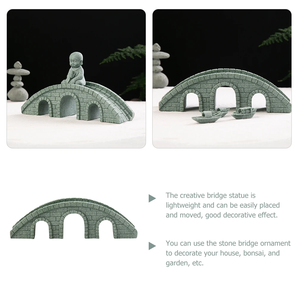 

Simulated Landscaping Stone Bridge Ornaments Mini Statue Garden Decoration Small Size Green Sandstone Chinese Model Lightweight