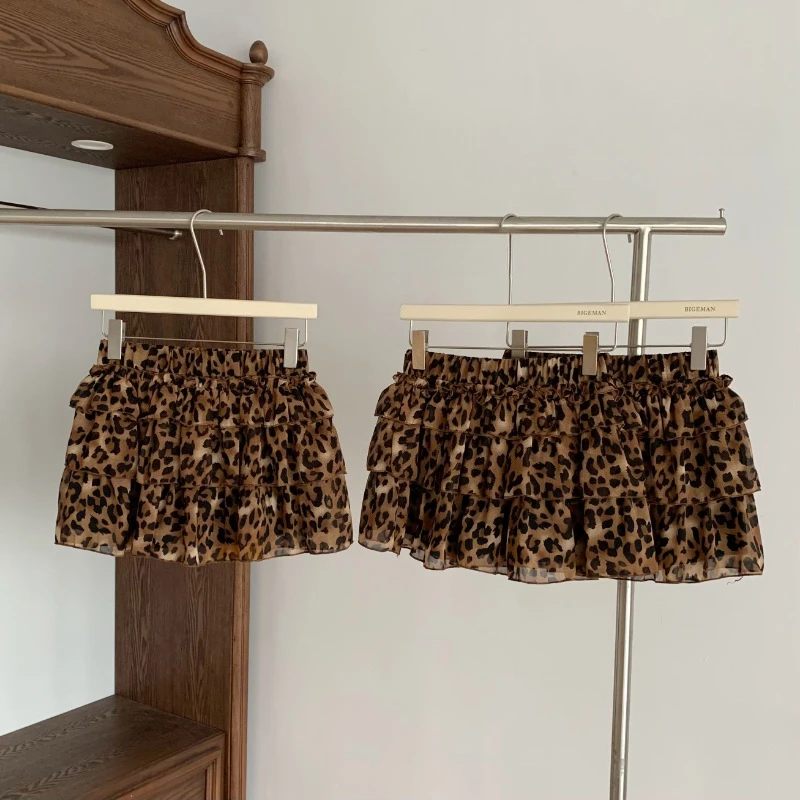 Summer Women's Casual Skirts Pure Desire Sexy Spicy Girl Ruffle Layered Cake Leopard Print Mini Skirts All Match Female Clothes