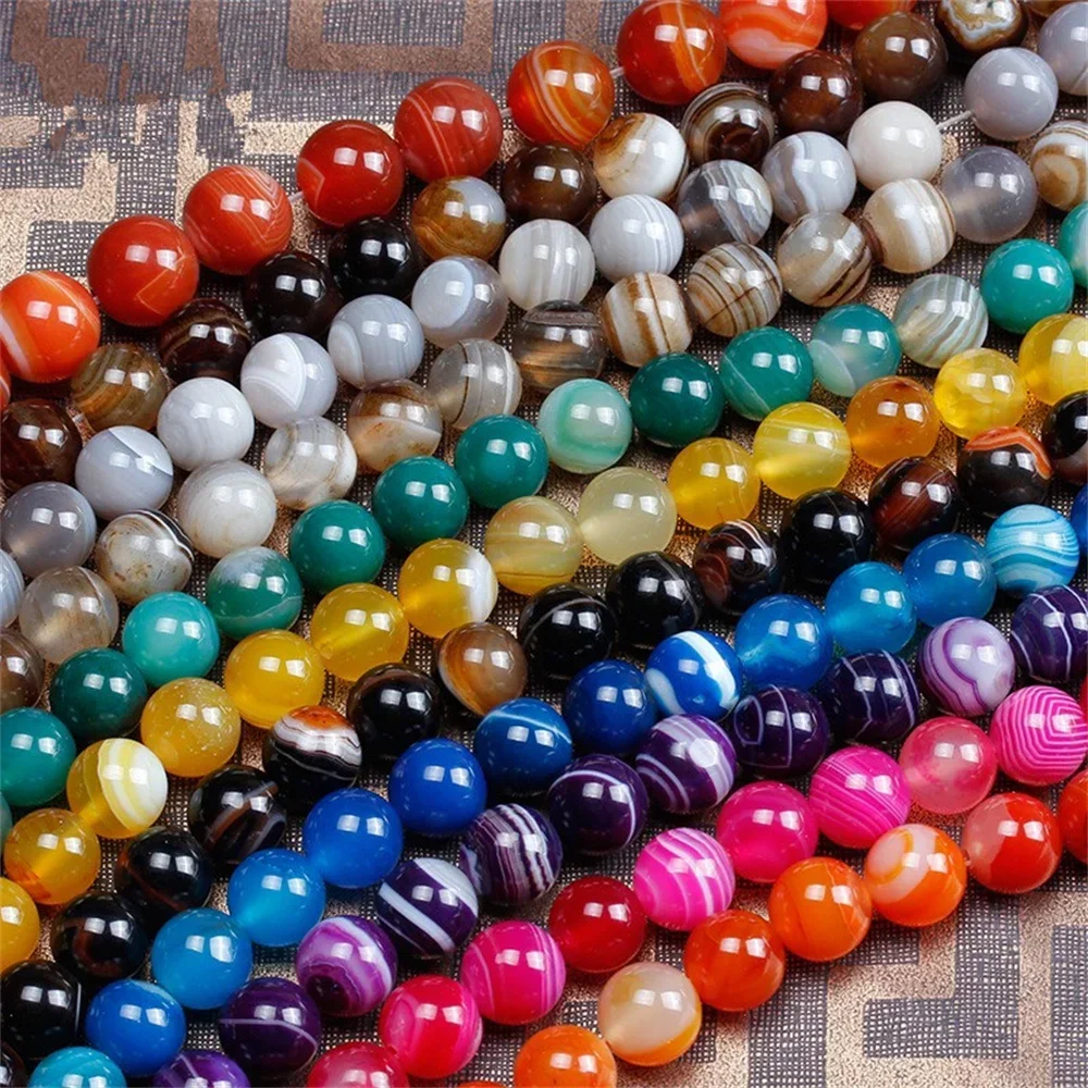 

Natural Stone 10mm Stripe Agate Round Beads for Jewelry Making DIY Charm Women Necklace Bracelet Energy Manual Onyx Accessories