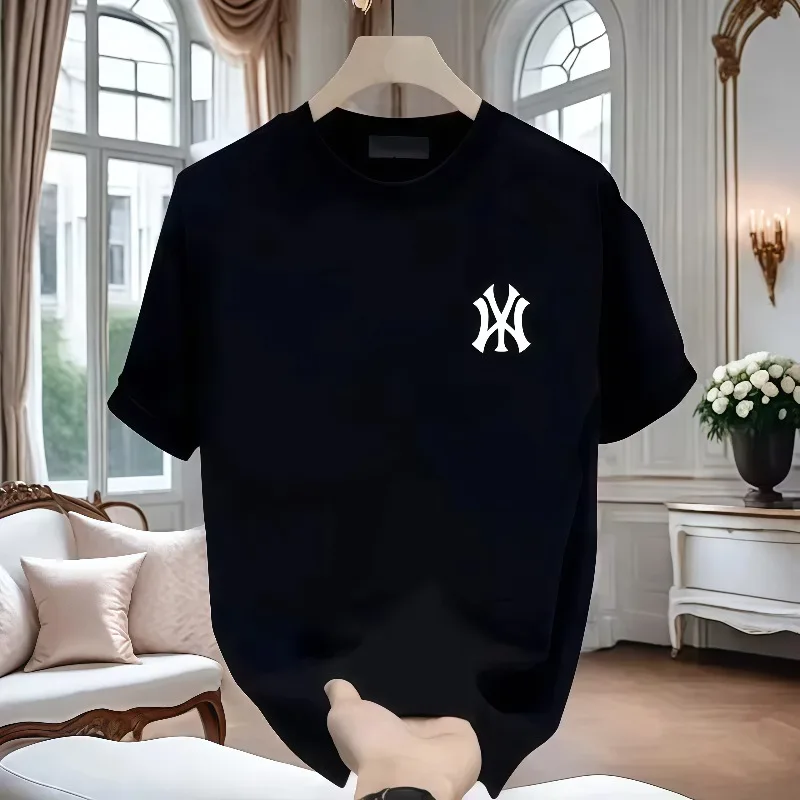 2026 men's pure cotton short sleeved comfortable version with trendy letter printing, versatile, simple and comfortable design