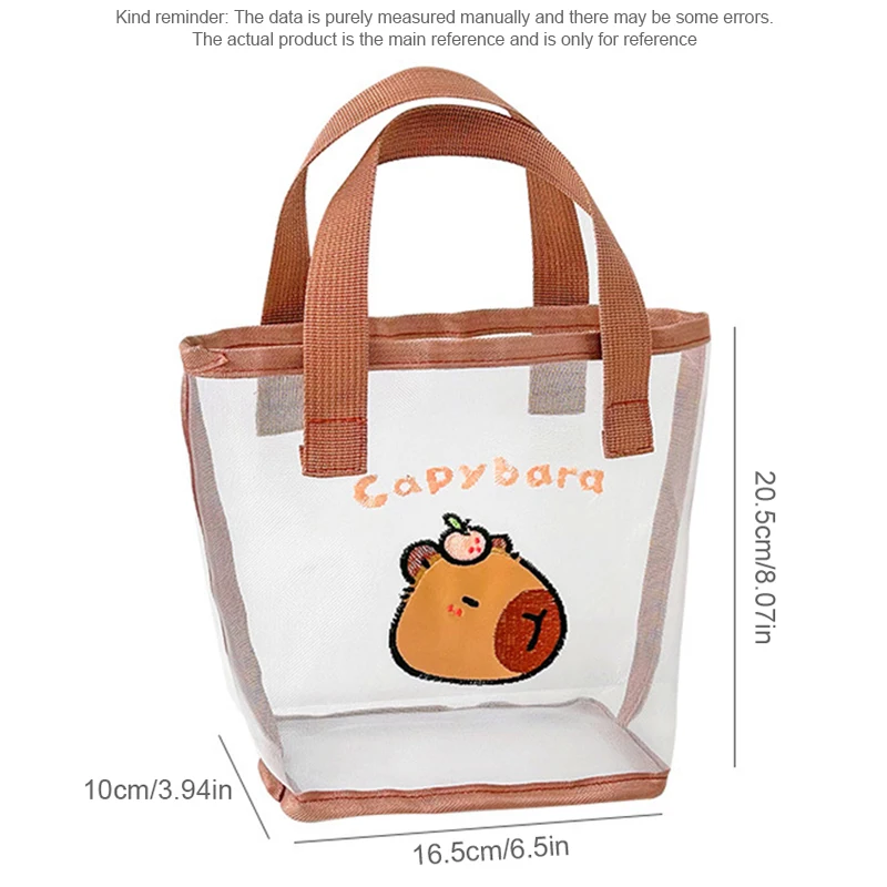 Capybara Cartoon Shopping Bag Mesh Beach Tote Bags trasparenti borse per cosmetici articoli da toeletta per donna