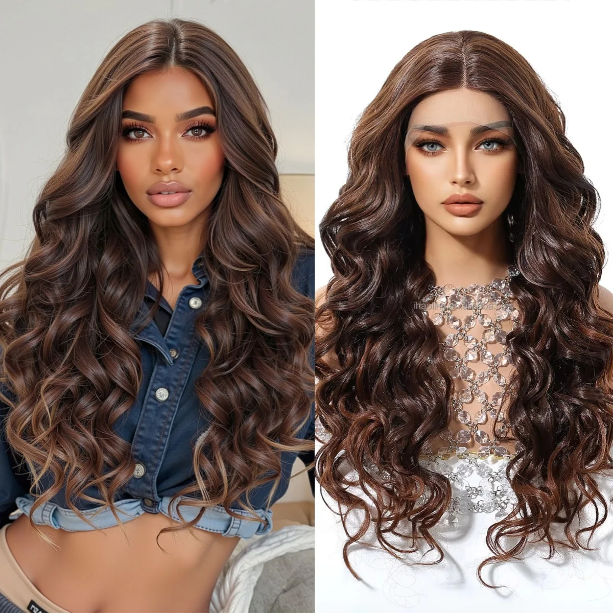 

DWY Шоколадно-коричневые мелирование Волнистые вьющиеся синтетические парики для женщин Длинные волнистые 13*1 Кружевные фронтальные парики Парики из натуральных волос Ежедневное использование
