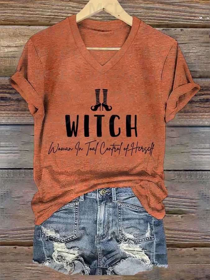 Women's Witch-Woman In Total Control Herself Print T-Shirt Summer Women's T Shirts Sexy Tops