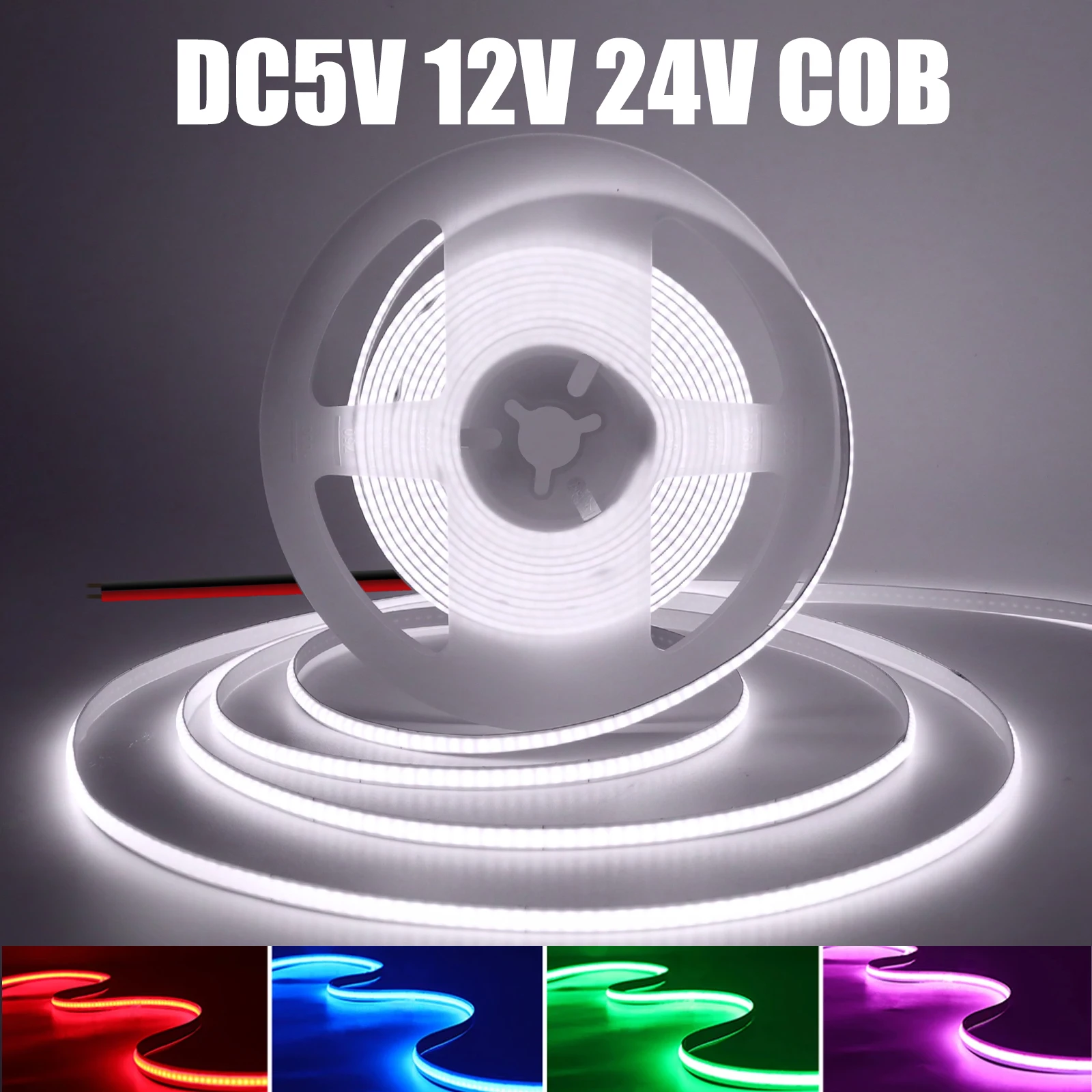 

DC 5V 12V 24V COB LED Light Strip 320Leds/M 5MM Width High Density 3000K 4000K 6000K Red Blue Green Flexible Ribbon Rope Light