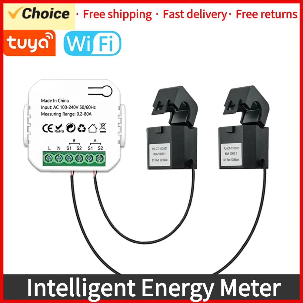 Tuya Wifi Intelligent Energy Meter Solar PV System Power Production Consumption Bidirectional Monitoring Meter APP Control CT