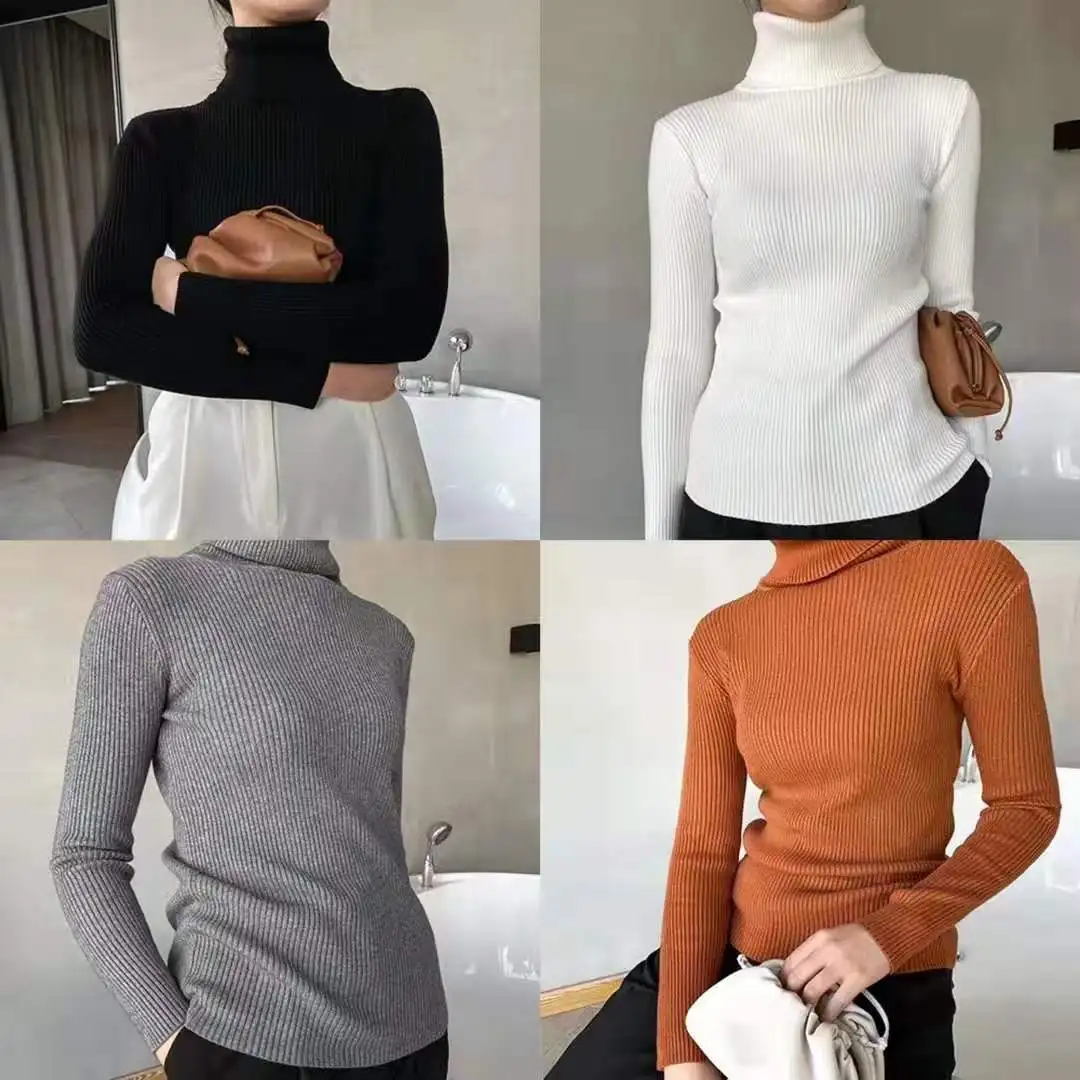 

Sweaters for Women 2022 Candy Color Knitwear Thicken Turtleneck Pullover Sweater Ribbed Turtleneck Women Bottoming Shirt