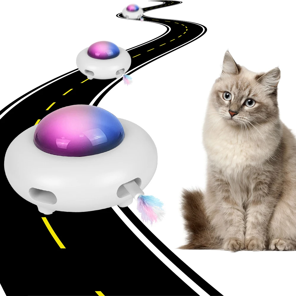 Automatic Electric Cat Toy Replaceable Feather UFO Pet Turntable Catching Cat Entertainment Toys Interactive Training toys