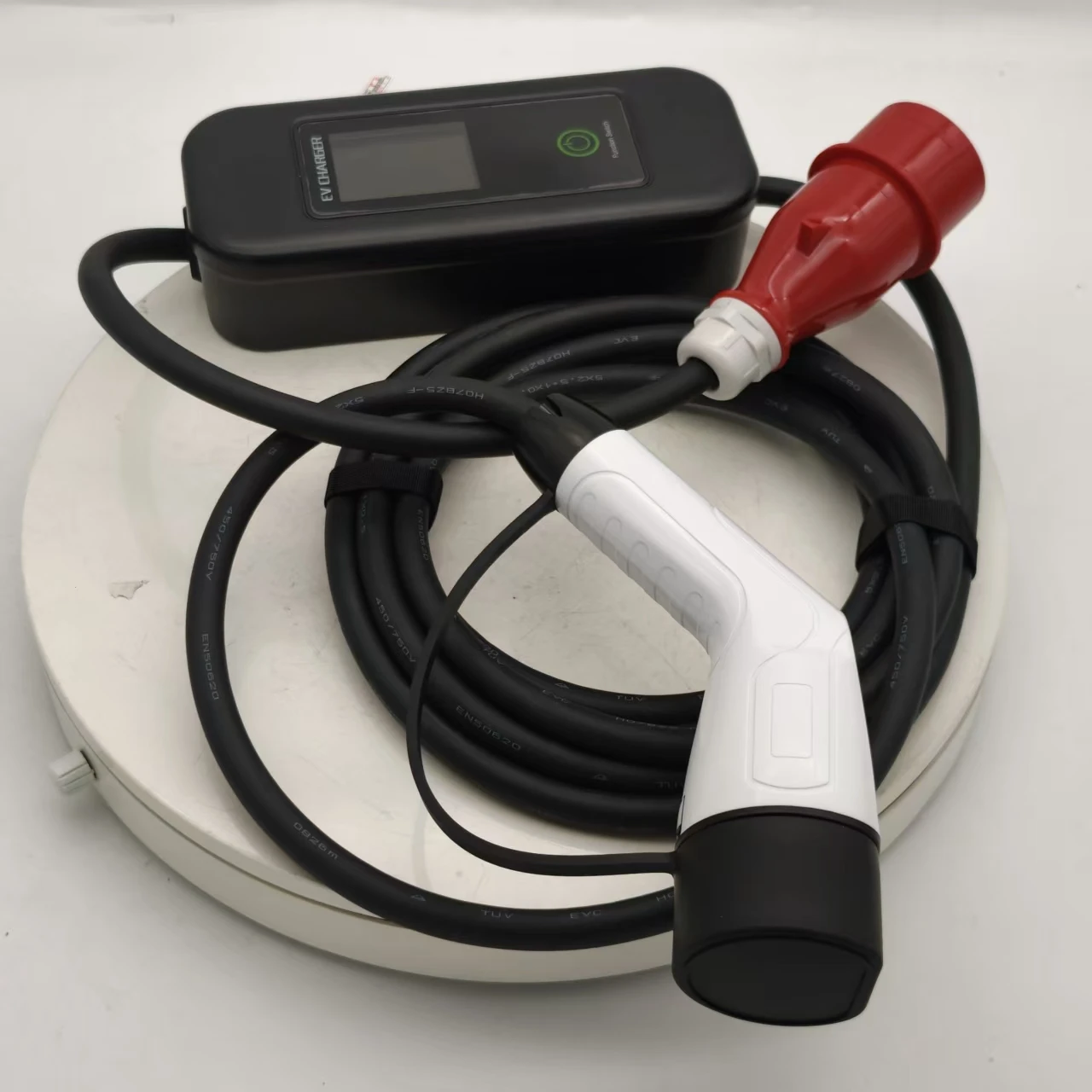 Portable 16A 11KW EV Charger Adjustable for Electric Car Charging Red Plug New | With Europ Car Type2, Hook Mount and 5m Length