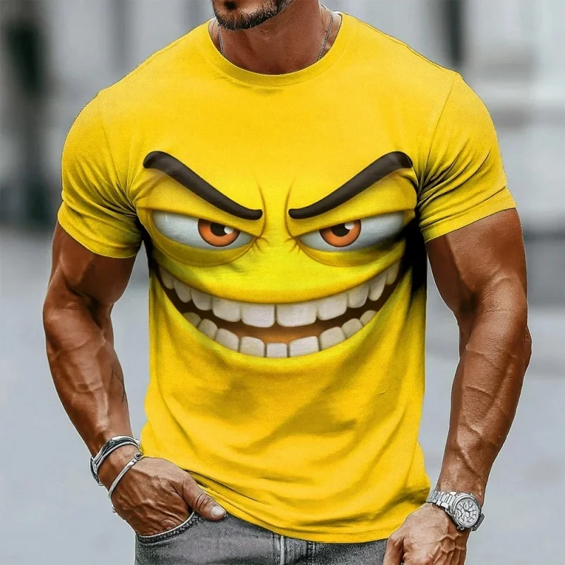 Summer Fashion O-Neck Loose Tops Street Short Sleeve Tees 3D Printed Funny Expression T Shirt for Men Colorful Pattern T-Shirts