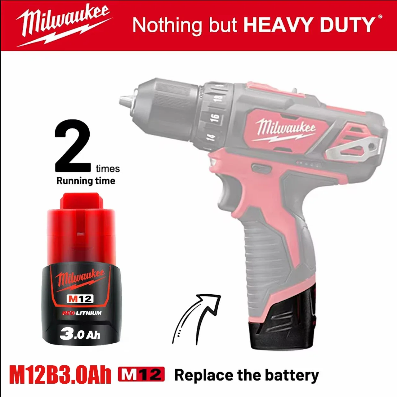 Original Milwaukee 12V Akku, Papierbox verpackter wiederaufladbarer Lithium-Akku, 3000mAH, tragbarer Werkzeugakku M12 Akku