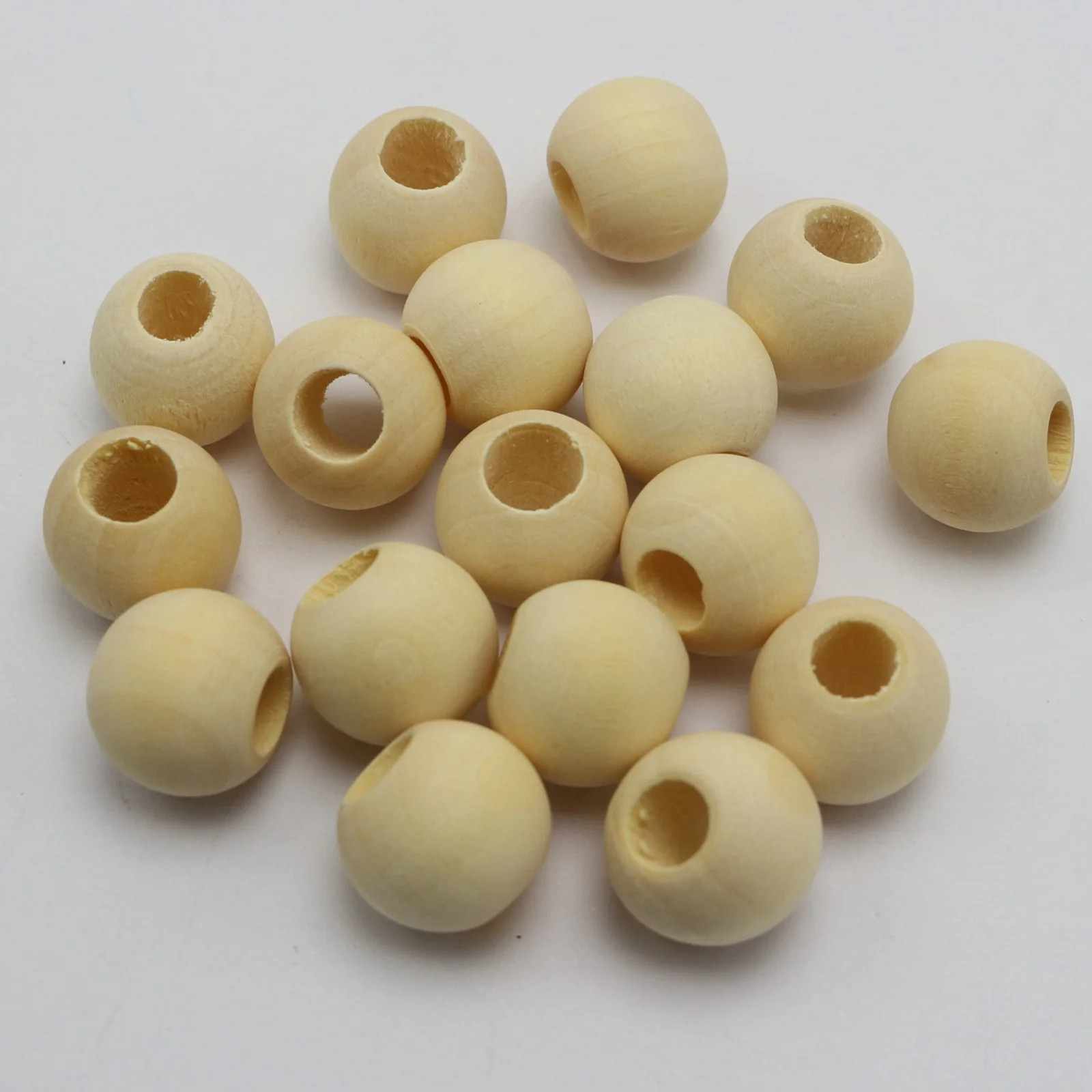 50pcs Wooden Beads Large Hole Unfinished Natural Round Wood Beads 15mm Hole 7mm