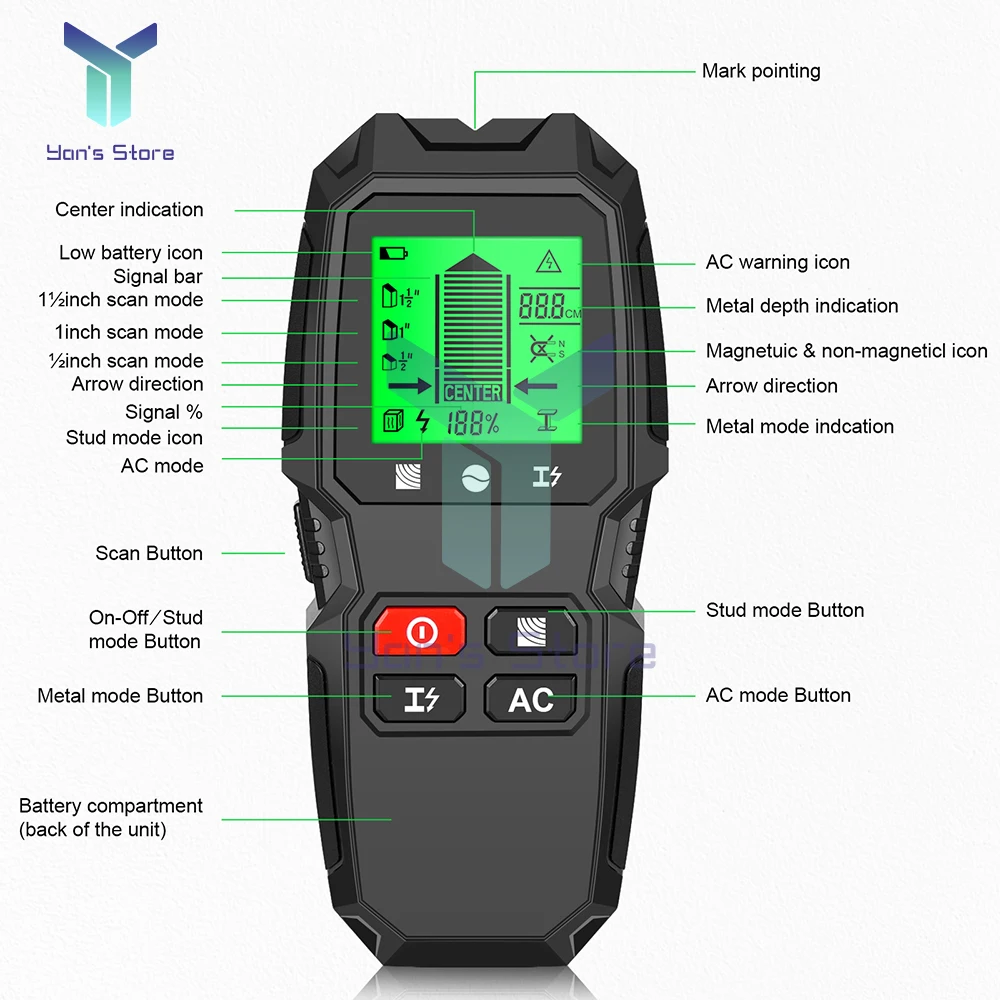 1Pc Stud Finder Wall Scanner Metal Locators Multifunctional Handheld for Wood AC Wire Cable Metal Detector Electric Wall Finder