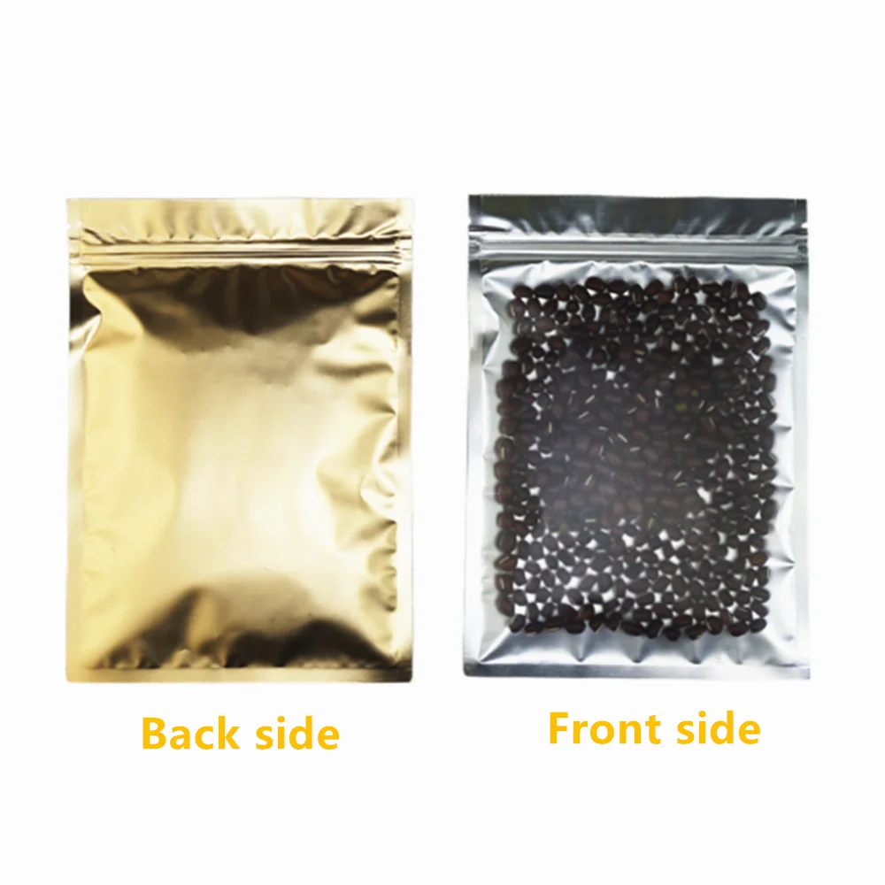 100pcs One Side Matte Clear Dark Gold Aluminum Foil Ziplock Bags - Matt Finish Zipper Self Sealing Pouches Gift / Gloves Package