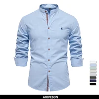 AIOPESON, camisa Social 100% de algodón para hombre, camisa de marca de alta calidad de manga larga de Color sólido para hombre, camisas informales con soporte de primavera para hombre
