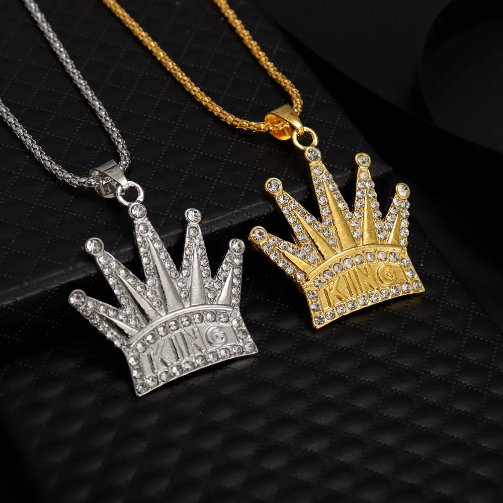 Trendy Zircon Inlaid Crown King Pendant Men's Pendant New Fashion Glamour Jewelry Hip Hop Punk Accessories Without Chain