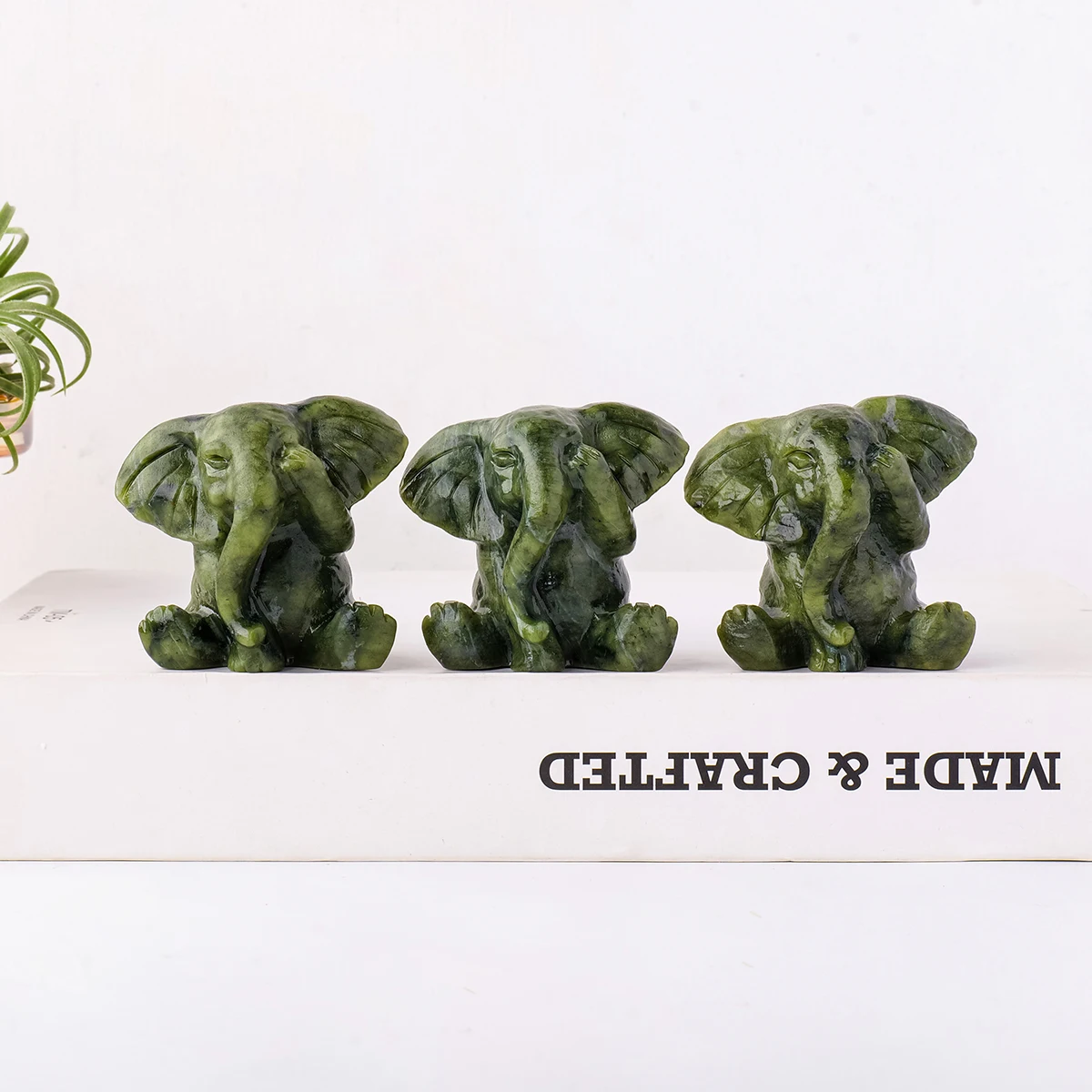 قطعة واحدة من تمثال الفيل اليشم الأخضر الطبيعي: منحوت يدويًا مع طاقة الريكي - ديكور منزلي آمن وتمثال كريستالي للشفاء #6