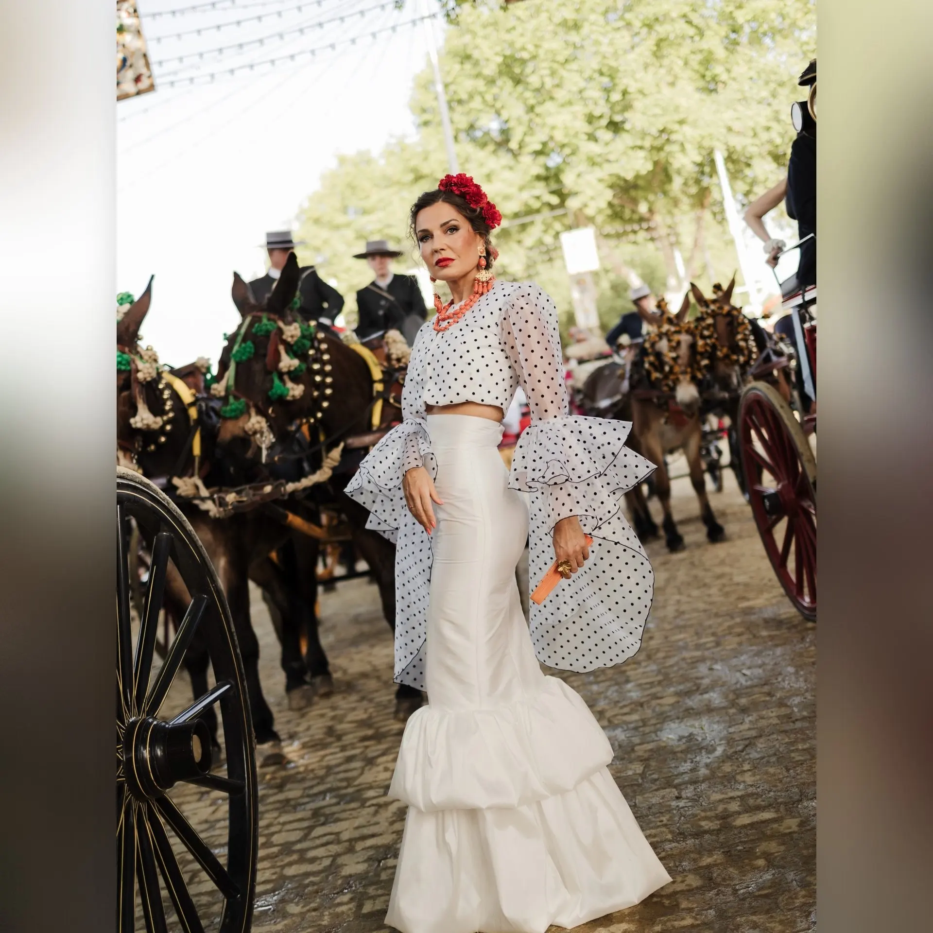 Falda de baile flamenco de cintura alta con volantes en capas para mujer, estilo vintage, tipo campana, hecha a medida