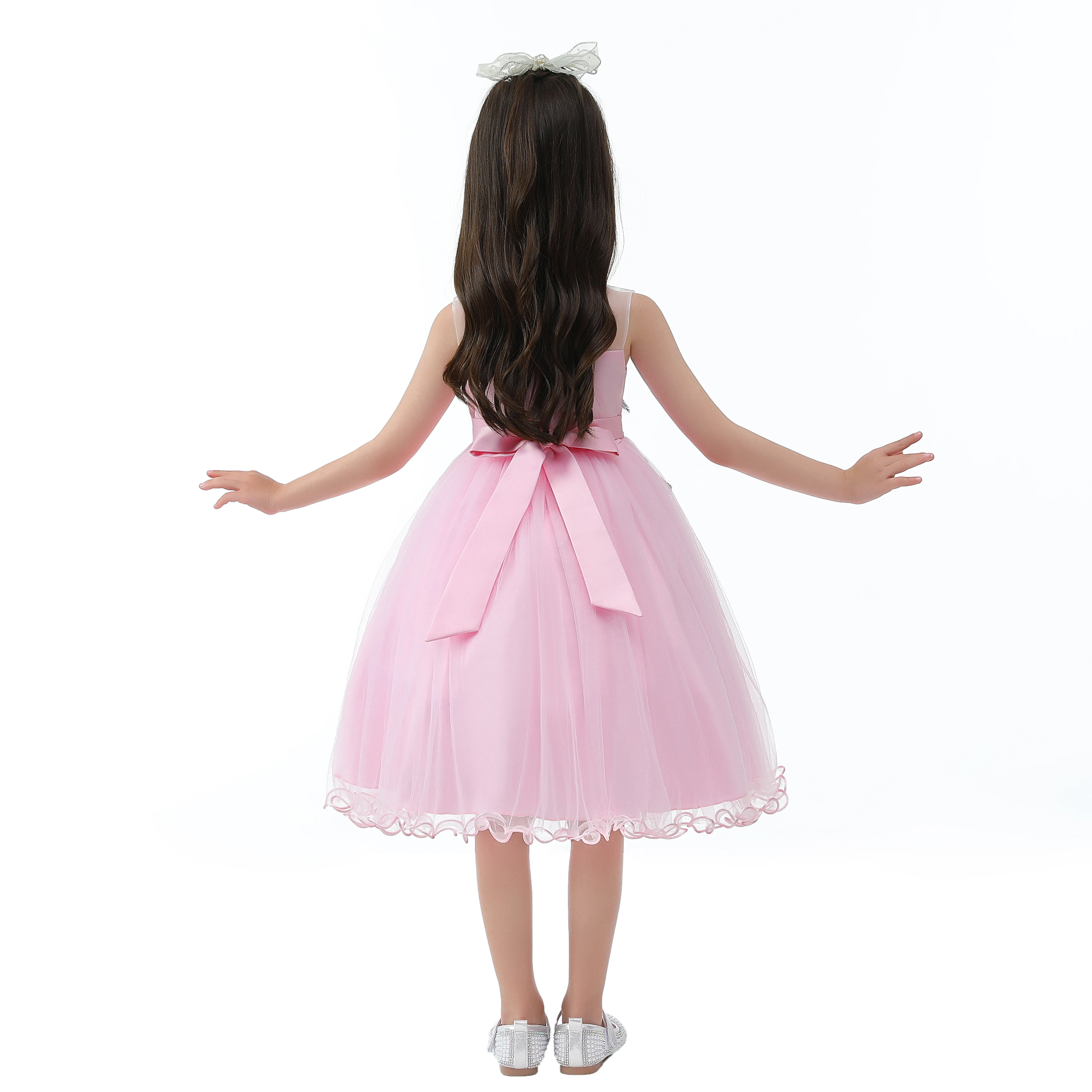 Mädchen-Netz-Seidenkleid mit Blumenstickerei für Hochzeit, Geburtstag, Party, Spitzen-Prinzessinnenkleid, Karneval, Weihnachten, Tanz-Performance-Outfit – Detail 5