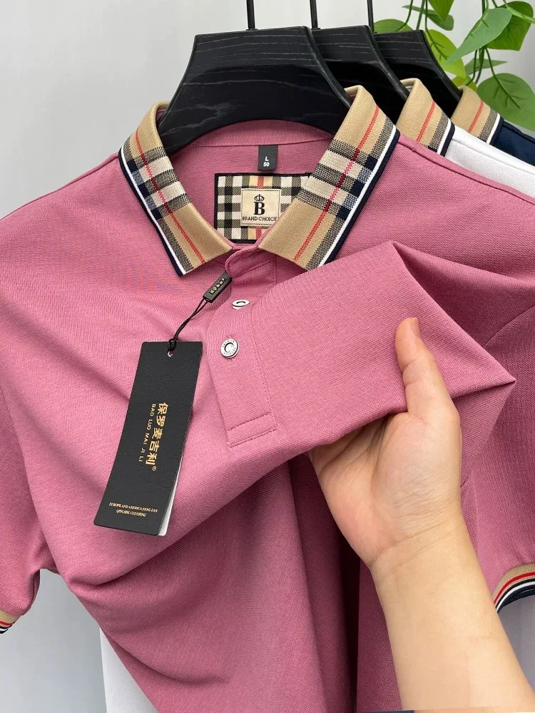 Luxury brand short sleeve polo shirt men fashion simple solid color summer new mercerized cotton breathable casual lapel T shirt image 3