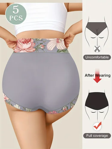 Imagen 2 del producto Juego de 5 ropa interior de mujer de cintura alta diseñada para dar forma a la cintura y levantar los caderas, con un acabado sin costuras y suave