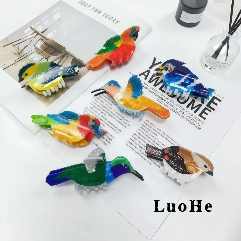 

New Cartoon Bird Series Big Collection Hair Claw Colorful Hummingbird Claw Clips Crab Hair Clip Hair Accessories for Women Girls