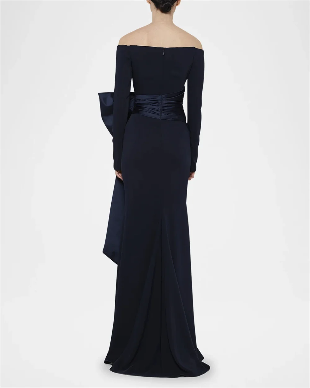 Annie Elegant Ladies Dark Blue Wedding Dress Long Sleeve Hand-pleated Waist Prom Dresses Off-shoulder Mermaid Elegantفساتين سهرة