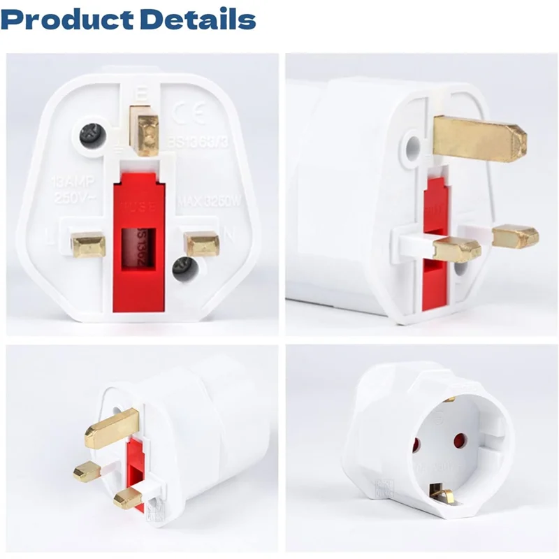 3PCS Universal Travel Adapter Type G Electrical Plug Converter EU To UK European To British Power Socket Plug Adapter UK PLUG-AS