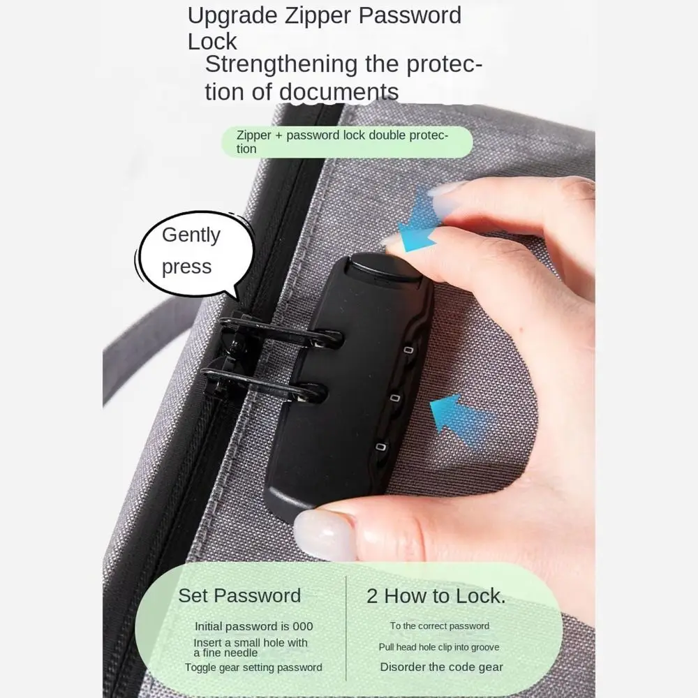 Oxford Fabric Password Lock Bag Large Capacity Portable Travel Cards Organizer With Handle Zip Closure Smell Proof Stash Bag