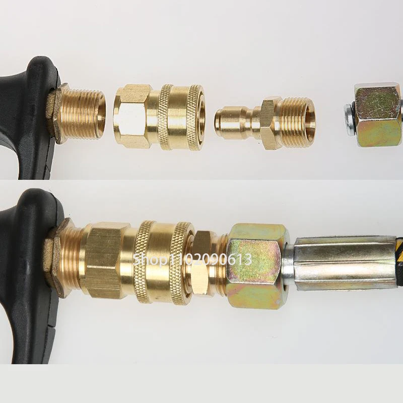 1 Pair Brass 3/8 Inch Quick Release Connector With M22 Thread 15mm Pin Adaptor For High Pressure Washer Hose And Outlet