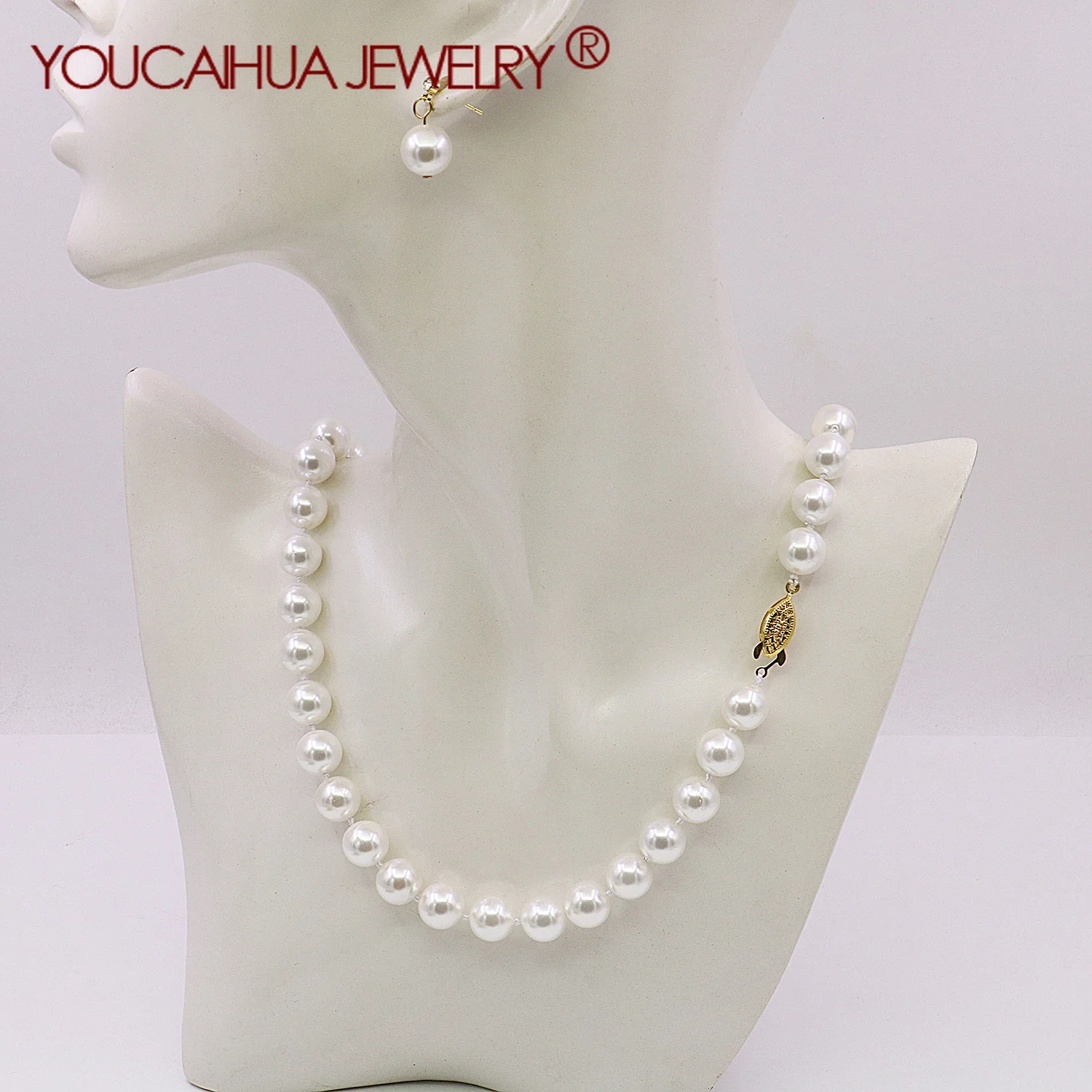 10mm New White Shell Pearl Round Bead Necklace/earring Set, 22 Inch Fashionable Temperament, Women's Jewelry Making, Party Gift