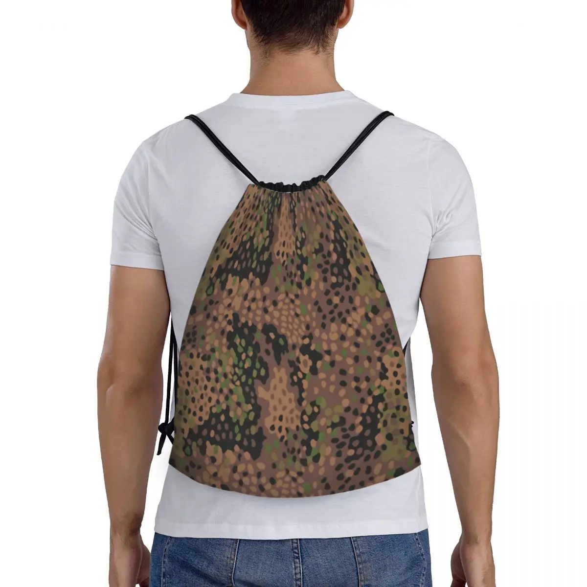 Pea Dot Military Camo Drawstring Backpack Women Men Gym Sport Sackpack Foldable Army Tactical Camouflage Training Bag Sack