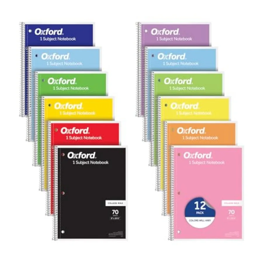 

Spiral Notebooks, 12 Count Bulk Pack, 1 Subject, College Ruled Notebooks for School, 8 x 10.5 Inches, 70 Sheets, Assorted Color