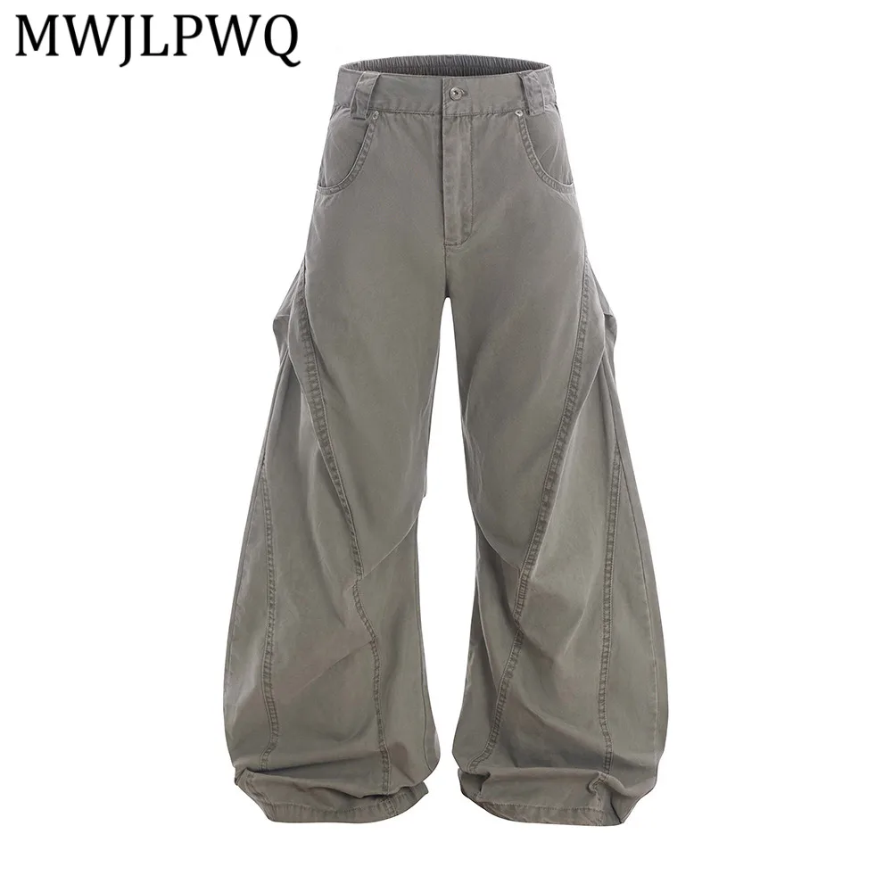 

MWJLPWQ Men's Wide-Leg Unique Design Distressed Pants American Trend Vintage Pleated Loose Casual Trousers 2026 Spring 14451