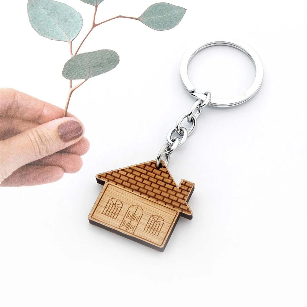 Fashion Wooden House Key Chain  Home Pendant Key Ring for Men Women New Home Car Bag Decoration Key Holder Gift Jewelry