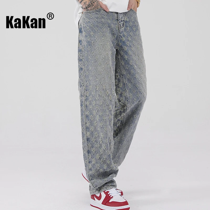 Kakan - New Men's Jacquard Full Print Jeans, Y2k Men's Loose Wide Leg Pants Straight Leg Long Jeans Jeans, Jeans Man Brand