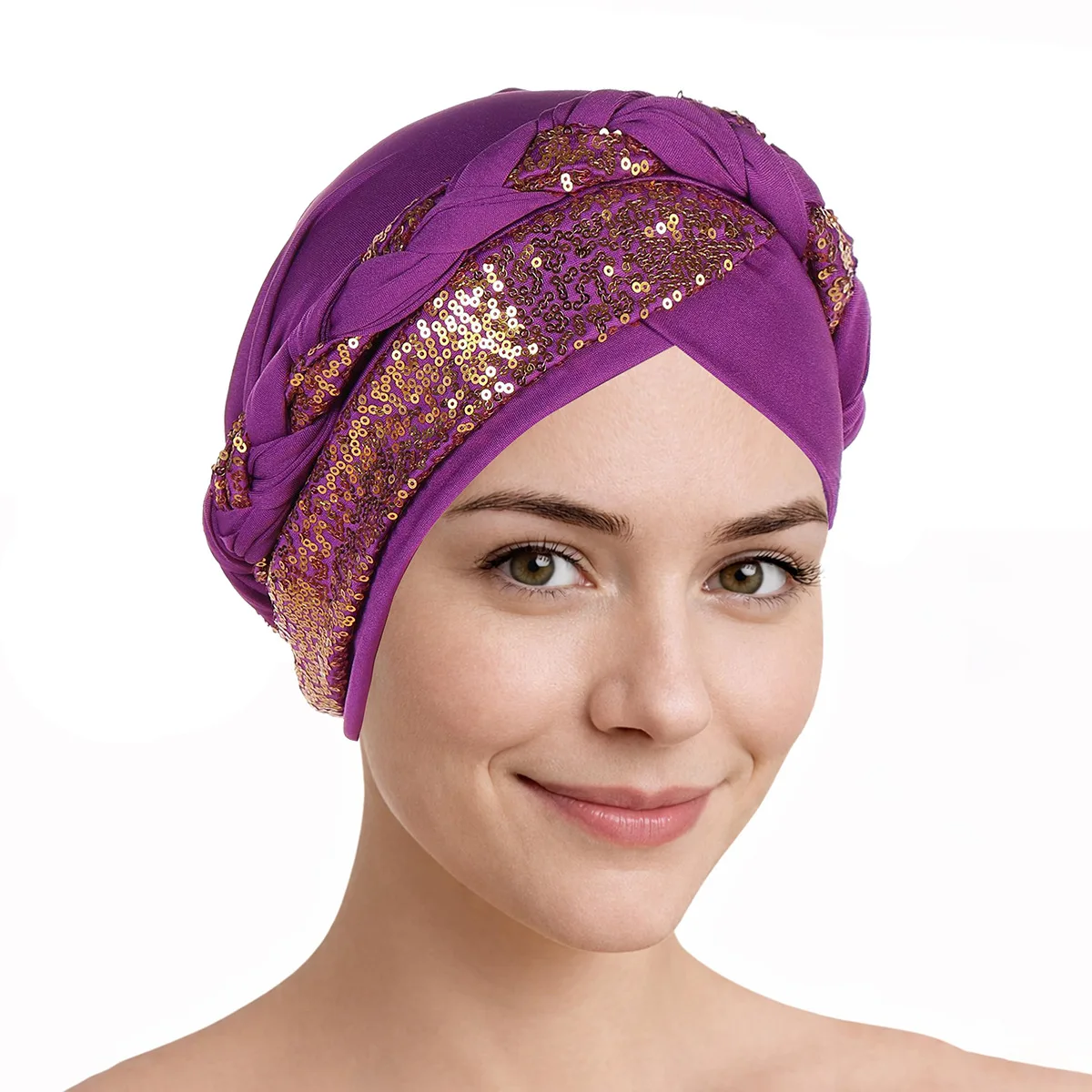 

10PCS/Set Fashion Sequin Braids Turban Indian Hat Women Chemo Cap Muslim Hijab Bonnet Beanies Hair Loss Headscarf Head Wrap New