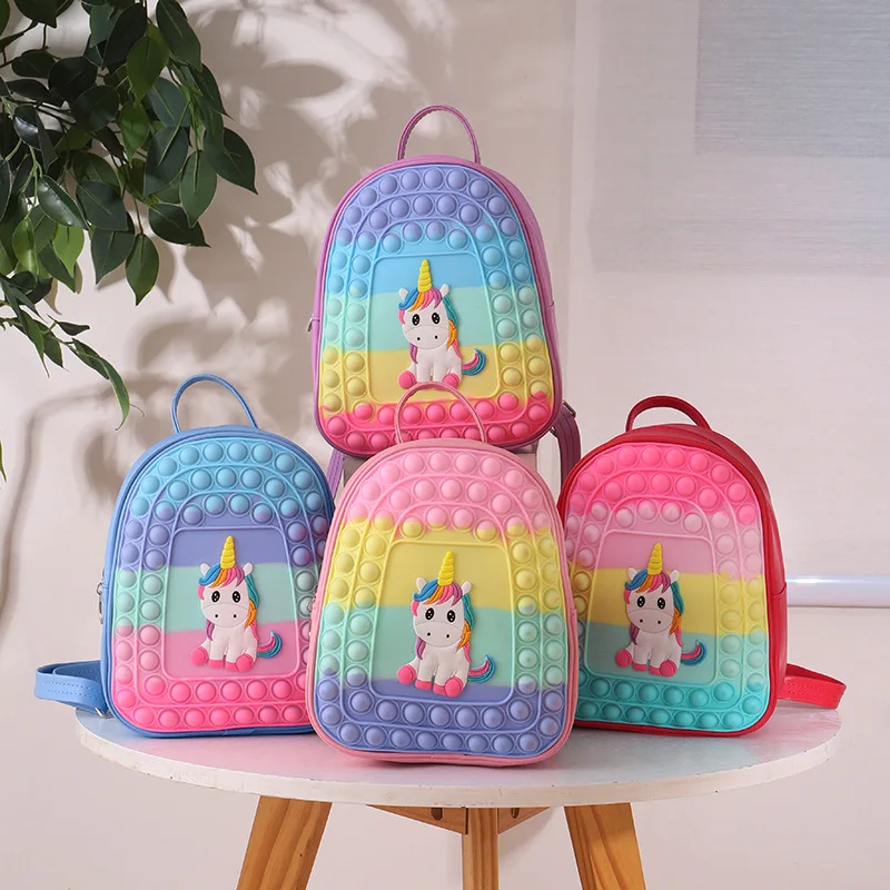 Children\'s Backpack Little Girl Cute Unicorn Silicone Kids Unzip Rainbow Backpack New in Backpack 23cm*9cm*19cm PU and Silicone